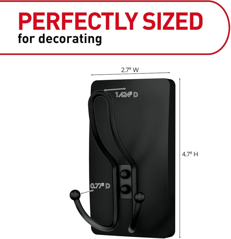 Command X-Large Matte Black Triple Hook, 1 Hook, 3 Strips, Damage-Free Hanging Wall Hooks with Adhesive Strips, No Tools Wall Hooks for Hanging Decorations in Living Spaces - Image 4